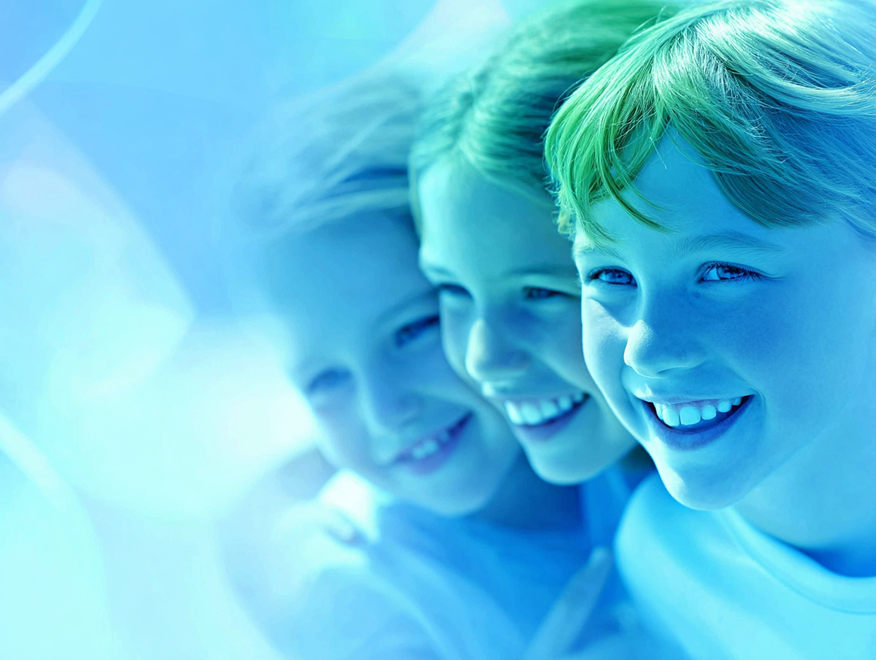 Children in a blue-toned environment used as the home page background.